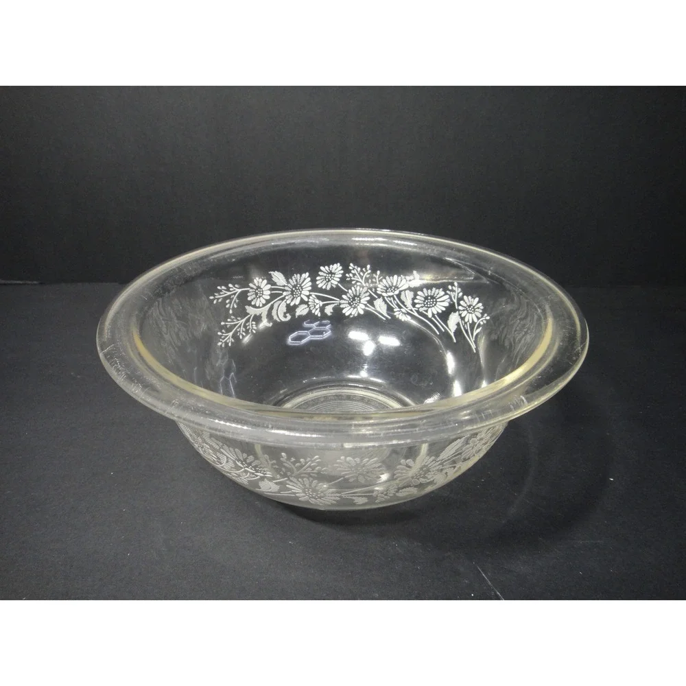 Vintage Pyrex #322 Clear Glass Mixing Bowl Colonial Mist White Daisy Floral 1L